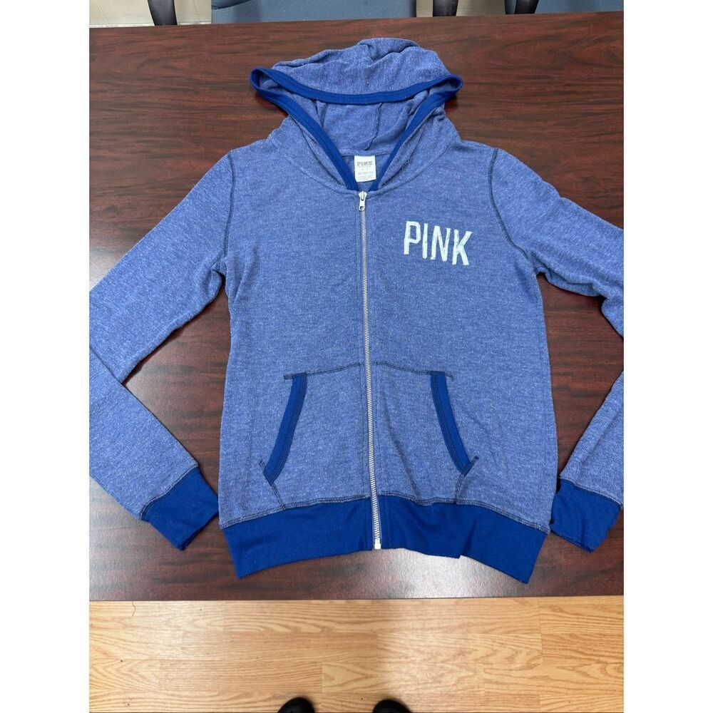 PINK Victoria’s Secret Blue Thin Hooded Full Zip Jacket Size Small